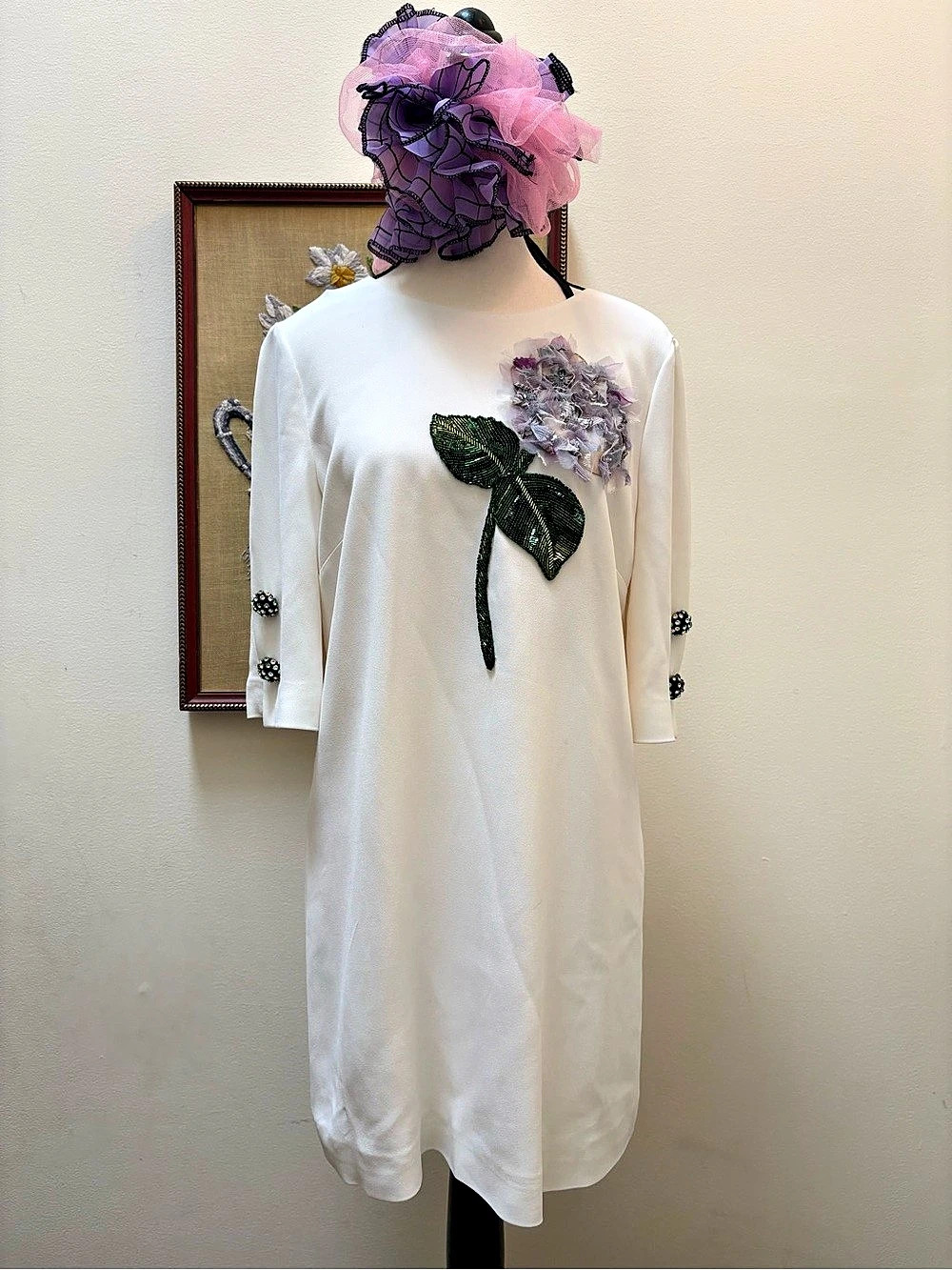 Dolce & Gabbana Hydrangea Embellished Shift Dress IT 44